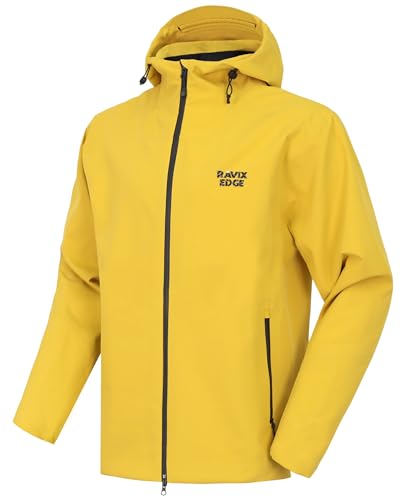 RAVIXEDGE Men's Waterproof Rain Jacket, 3-Layer Hooded Hardshell for Hiking at Amazon