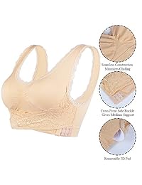 Sujetador deportivo sin costuras, con hebilla frontal, de encaje, para entrenamiento, yoga, correr