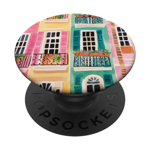 Preppy Charleston SC Rainbow Row, Trendy Pattern for Women PopSockets Adhesive…