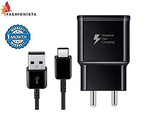 FASHIONISTA Adaptive Fast Charger with Type C Data Cable for Samsung S8/S9/S9 Plus/S10/S10 Plus C7 Pro/C9 Pro (Black)