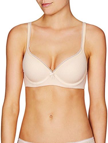 Evollove Lacey and Seamless 230069 Underwired Balcony Plunge Contour T-Shirt Bra Cream Tan / Rosewater 32F