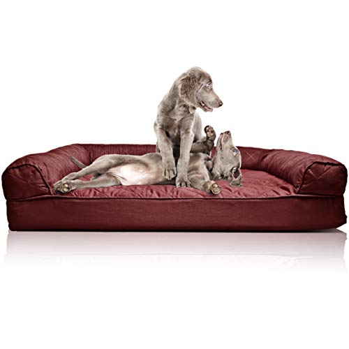 Furhaven Pet Dog Bed | Orthopedic Quilted Traditional Sofa-Style Living Room Couch Pet Bed w/ Removable Cover for Dogs & Cats, Wine Red, Jumbo