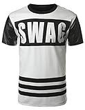 URBANCREWS Mens Hipster Hip Hop PU Faux Leather Sleeves Longline T-shirt