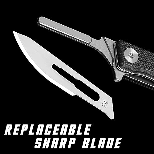 ITOKEY Folding Pocket Knife G10 Handle, Outdoor Edge Skinning Knife with 10pcs 24 Replacement