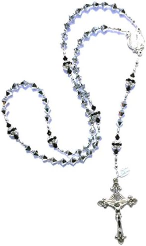 Black and Silver Sparkling Prayer Catholic Rosary Beads Made with Crystals from Swarovski