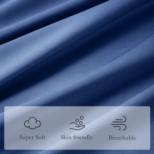 LIANLAM Queen Bed Sheets Set - Super Soft Brushed Microfiber 1800 Thread Count - Breathable Luxury Egyptian Sheets 16-Inch Deep Pocket - Wrinkle and Hypoallergenic-4 Piece(Queen, Navy Blue)