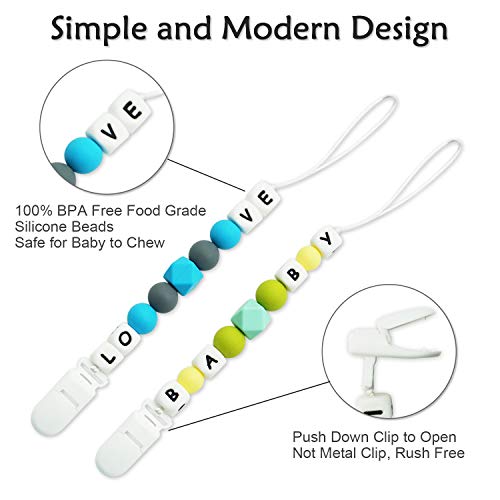 Pacifier Clip for Boys and Girls, Baby Holder Leash, Silicone Teething Straps Unisex Design, Silicone Pacifier Clip, Baby Shower Gift Set, Easy to Use for Teething Toys (Baby Love)