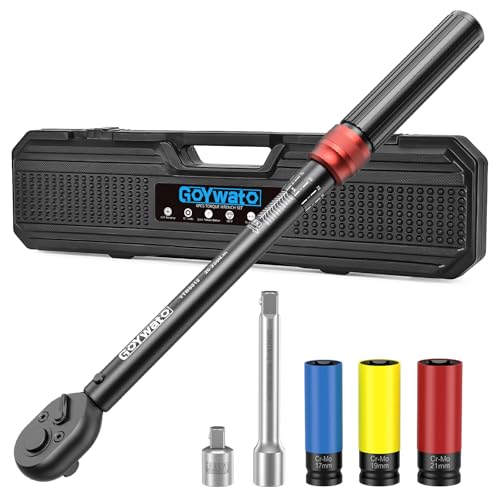 Torque Wrench 1/2" 20-230 Nm - 6 Pieces Car Torque Wrench 72 Teeth Ratchet with Extension Bar & Adapter 1/2" to 3/8" & Sockets 17mm/19mm/21mm for Car, Motorcycle, Tire Change