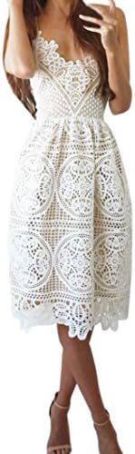 Elogoog Lace Dress, Women's Sleeveless Spaghetti Strap V Neck Party Evening Backless Lace Gown Cocktail Dress