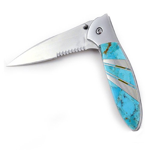 Santa Fe Stoneworks Kershaw Leek American-Made Folding Pocket Knife with Artisan-Crafted Natural Turquoise Stone Handle