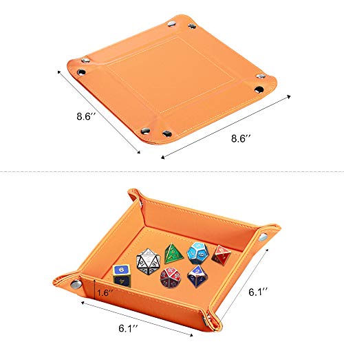 PUSU Valet Trays for Beside Table Desktop Storage, Leatherette Keys Caddy Bedside Dresser Organizer Catchall Tray for Dice Change Coins Wallet Jewelry Makeup Trinkets (Orange) - Thumbnail 2