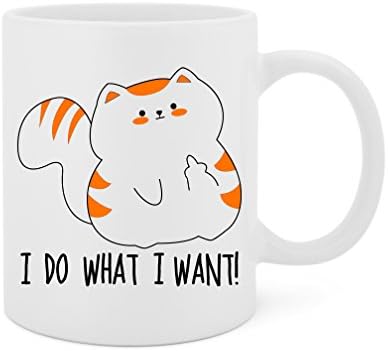I Do What I Want (Cat) - 13 Oz White Ceramic Glossy Mug With Large C-handle (Microwave and Dishwasher Safe)