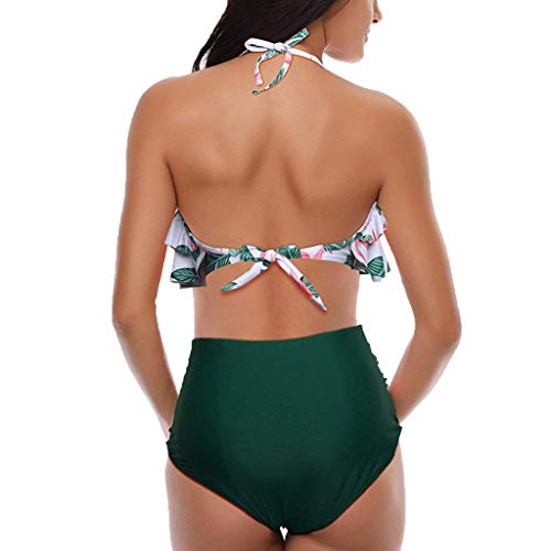 iYBUIA Sexy Leaf Print Twist Front High Wasit Bikini Set 2 Piece Bra Beach Swimsuit Green