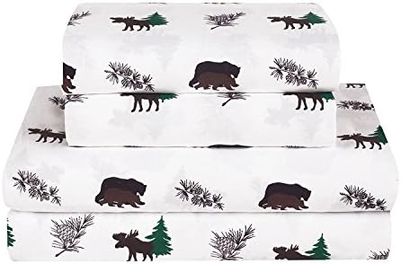 HowPlumb Rustic Bear Moose Full Size 4 Piece Bed Sheet Set Microfiber Cabin Hunting Lodge