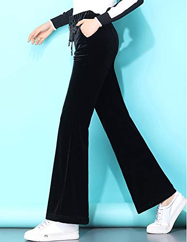 Kedera Women's Corduroy Velvet Pants Comfy Pull on Elastic Waist Trousers Drawstring Pants Black