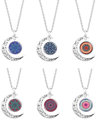 FIONUSUM Madala Flower Jewelry Necklace/Ear Stud Piercing Glass Time Gem Collactions Gift for Women Girls