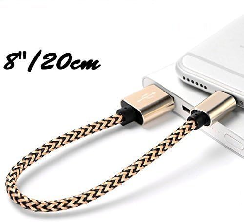 UNMCORE Braided Nylon Short Micro USB Power Bank Charging Data Cable Oxidation Resistance for All Android Smartphone Devices (20 cm) - Gold