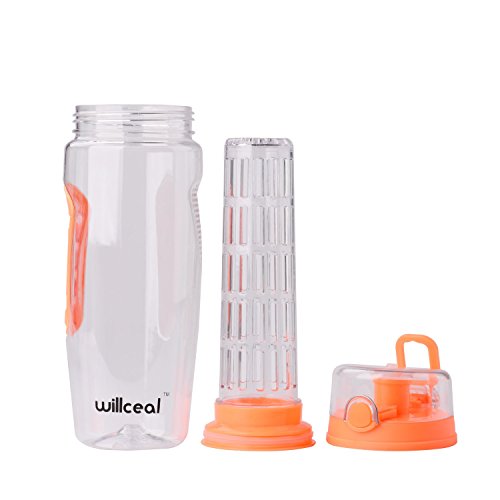 Willceal Fruit Infuser Water Bottle 32oz Durable, Large - BPA Free Tritan, Flip Lid, Leak Proof Design - Sports, Camping (Orange) - Thumbnail 4