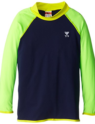 Tyr Sport Boy's Solid Rashguard, Navy/Green, X-Small
