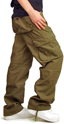 Hanmor Men's Casual Cotton Outdoor Military Cargo Pants Multi Pockets Tactical Trousers Green 40