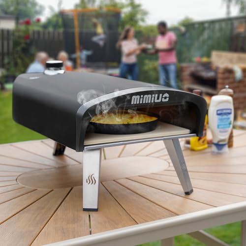 Mimiuo Gas Pizza Oven with Pizza Stone and Pizza Shovel, Mobile Pizza Oven, Portable Pizza Oven for Patio and Balcony, Pizza Oven for Garden, Outdoor, Gas Pizza Oven, Black