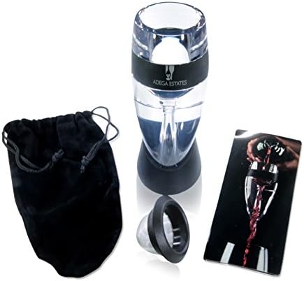 Adega Estates Premium Red Wine Aerator Decanter - Includes Sediment Filter / Strainer - Proper Aeration To Reduce Sulfites - Decorative Travel Pouch and Countertop Stand Included - Great Gift!