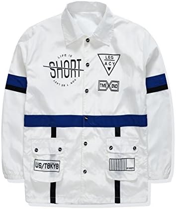 WEIPENG Men's Fashion Lightweight Hoodie Zip-up Letter Windbreaker Jacket (X-Large, White XK)