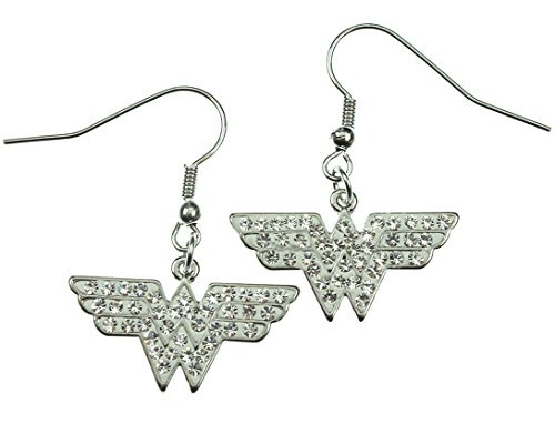 Wonder Woman Stainless Steel Hook Dangling Clear CZ Earrings