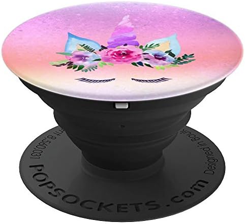 Unicorn Floral Flower Eyelashes Rose Gold Purple Girls Women - PopSockets Grip and Stand for Phones and Tablets