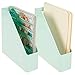 mDesign Plastic Slim Vertical File Folder Storage Organizer Bin with Handle - Hold Notebooks, Binders, Envelopes, Magazines for Home Office, Work Desktops, Ligne Collection, 2 Pack, Mint Green