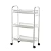 HollyHOME Premium 3-Tier Mesh Rolling Cart with Extra 5 Hooks, Easy Storage and Move Steel Utility Serving Rack in Bathroom Kitchen or Office, White
