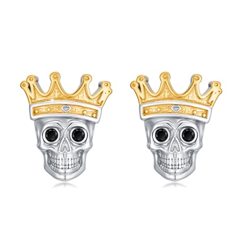 Skull Skeleton Stud Earrings Sterling Silver Gothic Gift Unisex at Amazon