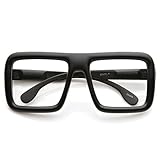 zeroUV - Large Retro-Nerd Bold Thick Square Frame Clear Lens Glasses (Matte Black)