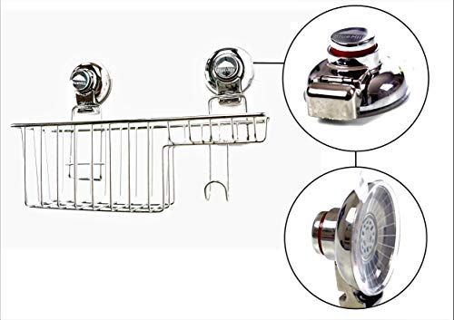 BlueHills Super Strong Premium Rust Proof Stainless-Steel Metal Suction Cup for Bathroom Kitchen Large Caddy, Soap Shampoo Makeup Spice Suction Cup Kitchen Caddy Organizer with Hooks, C002