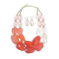 Secret for Longevity Pink Peach Coral Melon Salmon Colored Resin Big Chunky Statement Necklace Earrings Set