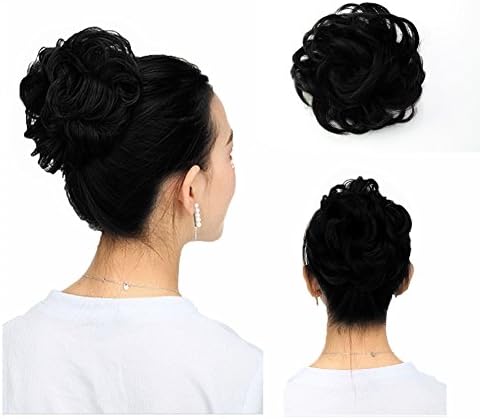 Qileyi Synthetic Chignon Hair Curly Updo Hair Bun Donut Extension Messy Dish Scrunchie Scrunchy Color Variation Short Hair Pieces (1b#)
