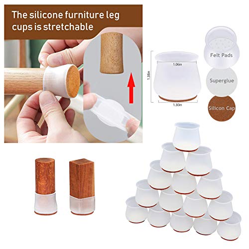 Silicone Chair Leg Caps with Felt Pads Free Moving Table Leg Covers