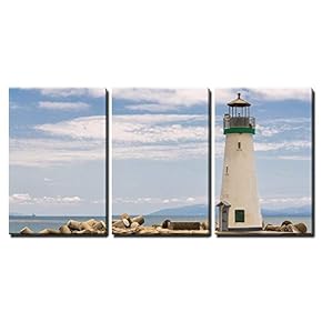 3 Piece Canvas Wall Art - Lighthouse Walton Santa Cruz in California, USA - Modern Home Art Stretched and Framed Ready to Hang - 16"x24"x3 Panels