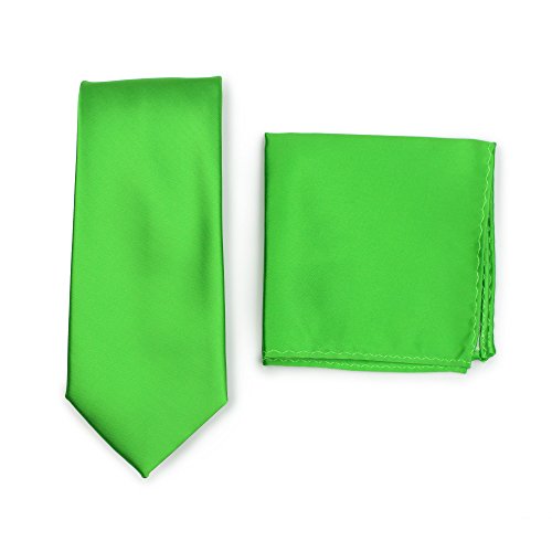 Bows-N-Ties Men's Solid Necktie and Pocket Square Set (Grass Green)