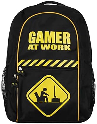 GAMER AT WORK Large Black & Yellow Backpack 48cm x 40cm School Work Rucksack