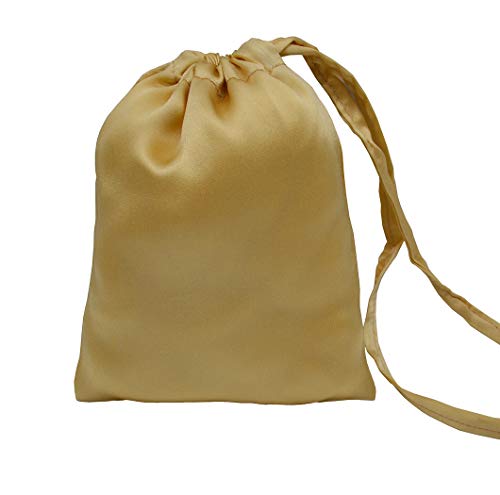 MAXFEEL 100% Silk Travel Bags&Gift Bags with Draw String Solid Dyed Muticolor (Champagne)