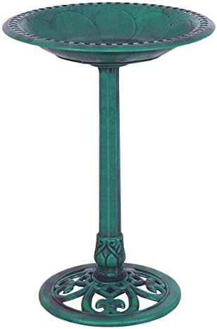 MyEasyShopping Outdoor Garden Green Pedestal Bird Bath Feeder Bird Pedestal Bath Garden Feeder Outdoor Green Decor Yard Patio Resin