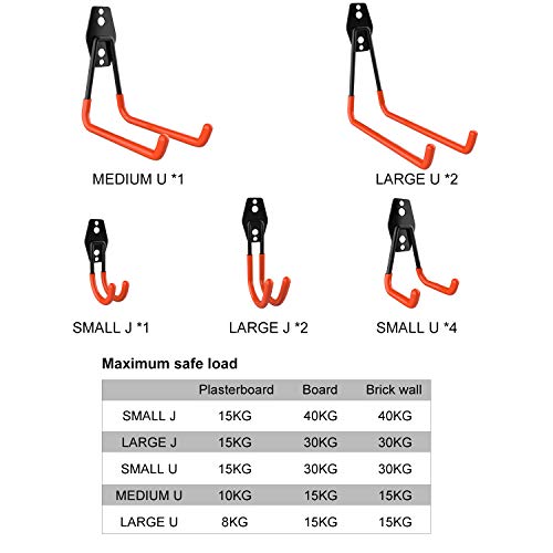 Heavy Duty Garage Storage Utility Hooks for Ladders ,NOUVCOO Wall Mount Tool Holder Different Size Double U Hook