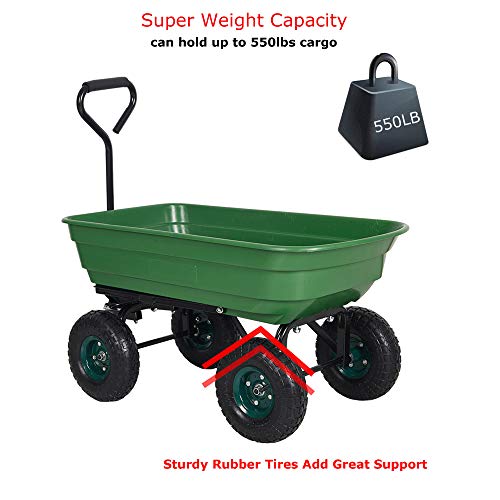 LUCKYERMORE Garden Dump Utility Wagon Cart-550 LB Weight Capacity Multifunctional Wheelbarrow Sturdy Plastic Yard Lawn Cart for Wood and Cargo Carrier