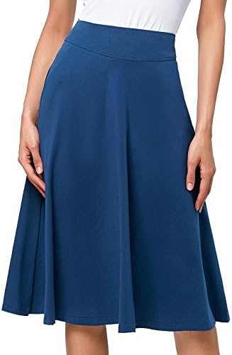 Pleated Midi Skirt A line Full Skirt for Women Office (S, Yale Blue)