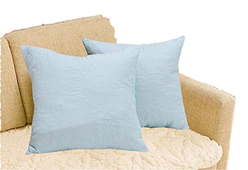 ALL FOR YOU 2PC Square Decorative QUILTED Throw Pillow Shams- Bed/sofa Cushion covers-18" X 18" (light blue)