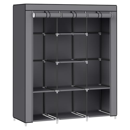 Armoire Chambre, Porte-vêtements, Penderie, avec Housse en Tissu Non-tissé, Tringles, Étagères, 45 x 130 x 168 cm, Grande Capacité, Gris Tourterelle RYG096G01