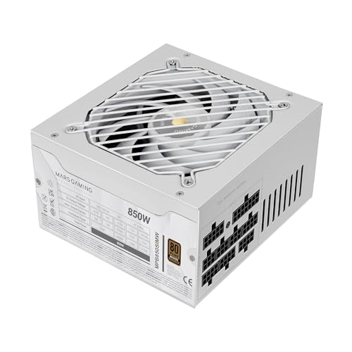 MARS GAMING MPB80SIM, Full Modular ATX 850W Power Supply, 7-Year Warranty, 80Plus Bronze 230V EU, 90% Efficiency, 140mm SI Extreme Silence Fan, AI2-RPM, DC-DC and SMD Technologies, White