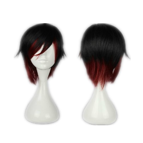 COSPLAZA Cosplay Wigs Short Black Red Anime Show Party Full Hair For Girls