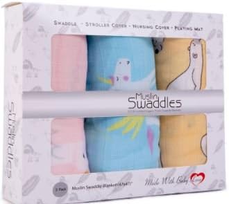 Baby Premium Cotton Muslin Swaddle Receiving Blankets | Set of 3 Unisex | Baby Receiving Blanket for Boys and Girls